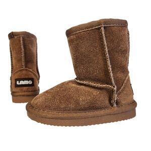 Lamo Kids Brown Suede Sheepskin Lined Boots Size 6C Preppy Winter Cozy Warmth